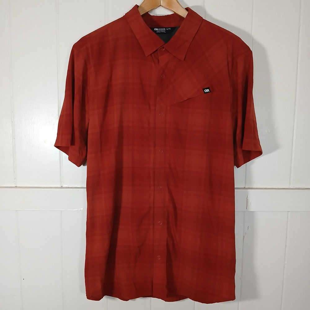 Outdoor Research Astroman Sun Shirt Mens XL Red Plaid Short Sleeve 282278